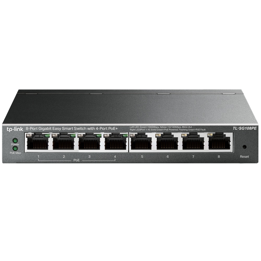 Switch TP-Link Gigabit Ethernet TL-SG108PE Easy Smart PoE, 8 Puertos 10/100/1000Mbps (4x PoE), 16 Gbit/s, 4000 entradas - No Administrable