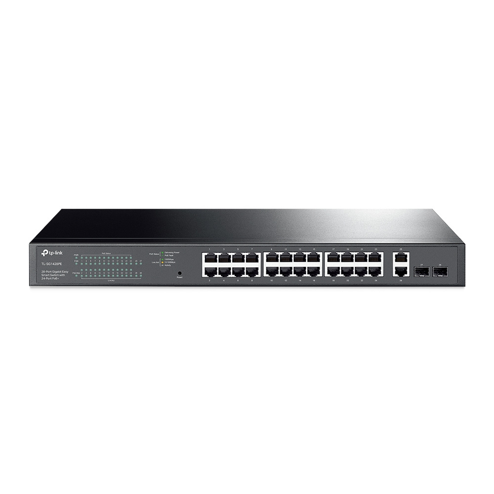 Switch TP-Link Gigabit Ethernet TL-SG1428PE, 28 Puertos PoE 10/100/1000 (24x PoE+) + 2 Puertos SFP, 56 Gbit/s, 8 Entradas - Administrable