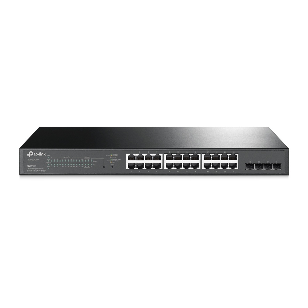 Switch TP-Link Gigabit Ethernet TL-SG2428P, 24 Puertos PoE+ 10/100/1000Mbps + 4 Puertos SFP, 56 Gbit/s, 8000 Entradas - Administrable