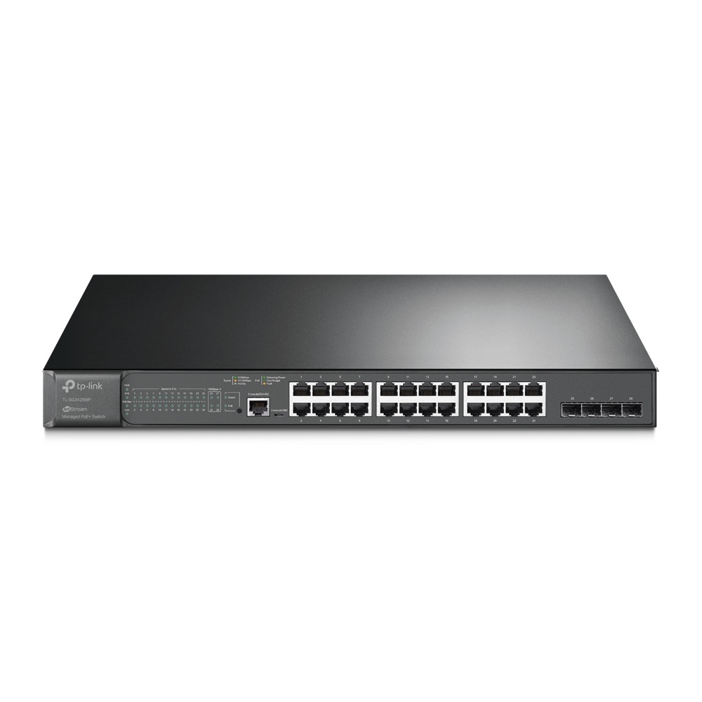 Switch TP-Link Gigabit Ethernet JetStream TL-SG3428MP, 24 Puertos PoE+ 10/100/1000Mbps + 4 Puertos SFP, 56 Gbit/s, 8.000 Entradas - Administrable