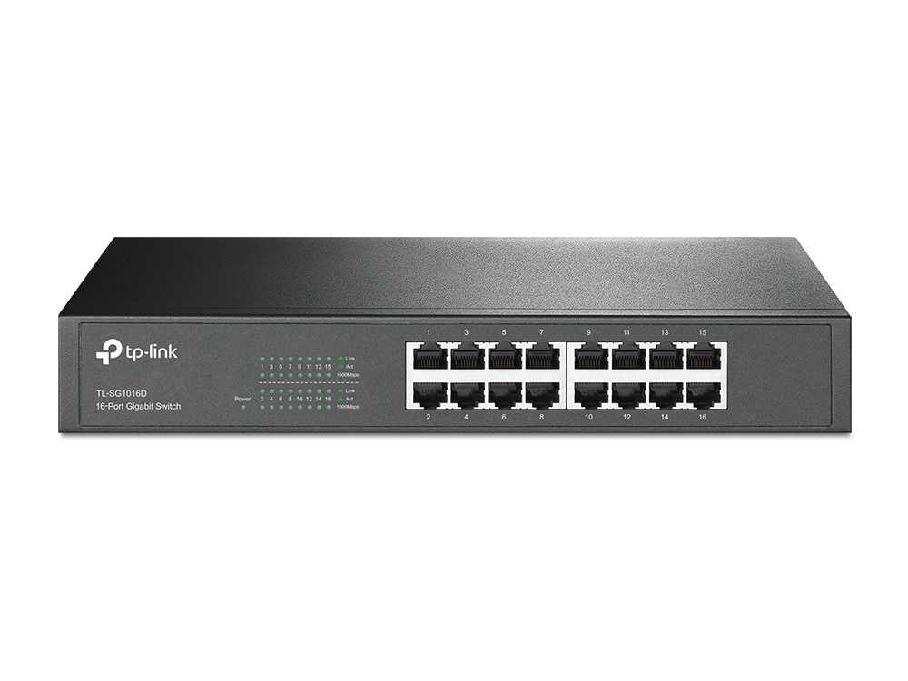 Switch TP-Link TLSG1016D, 16 Puertos Gigabit Ethernet 10/100/1000, 32 Gbit/s, 8000 Entradas, No Administrado