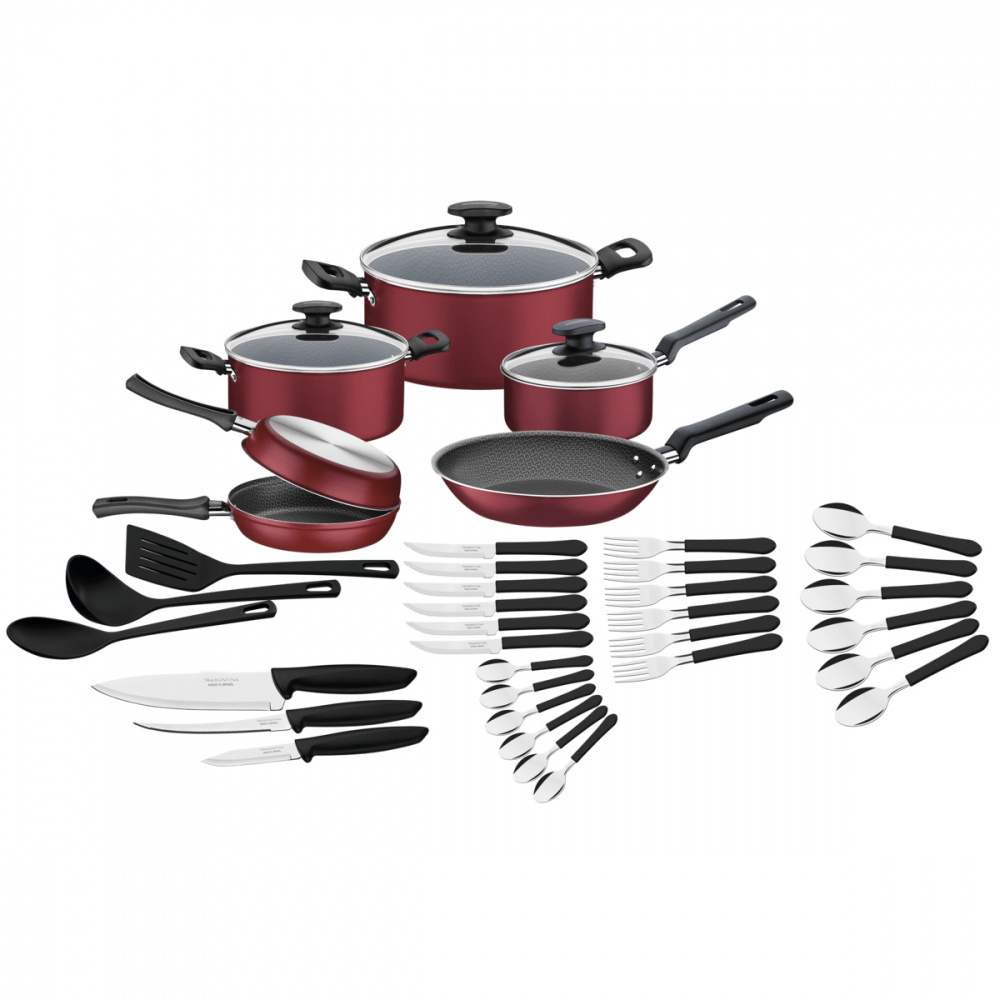 Tramontina Batería de Cocina Bremen, Aluminio, Antiadherente, 38 Piezas, Rojo