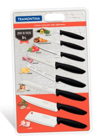 Tramontina Juego de Cuchillos Plenus, 8 Piezas, Acero Inoxidable, Negro