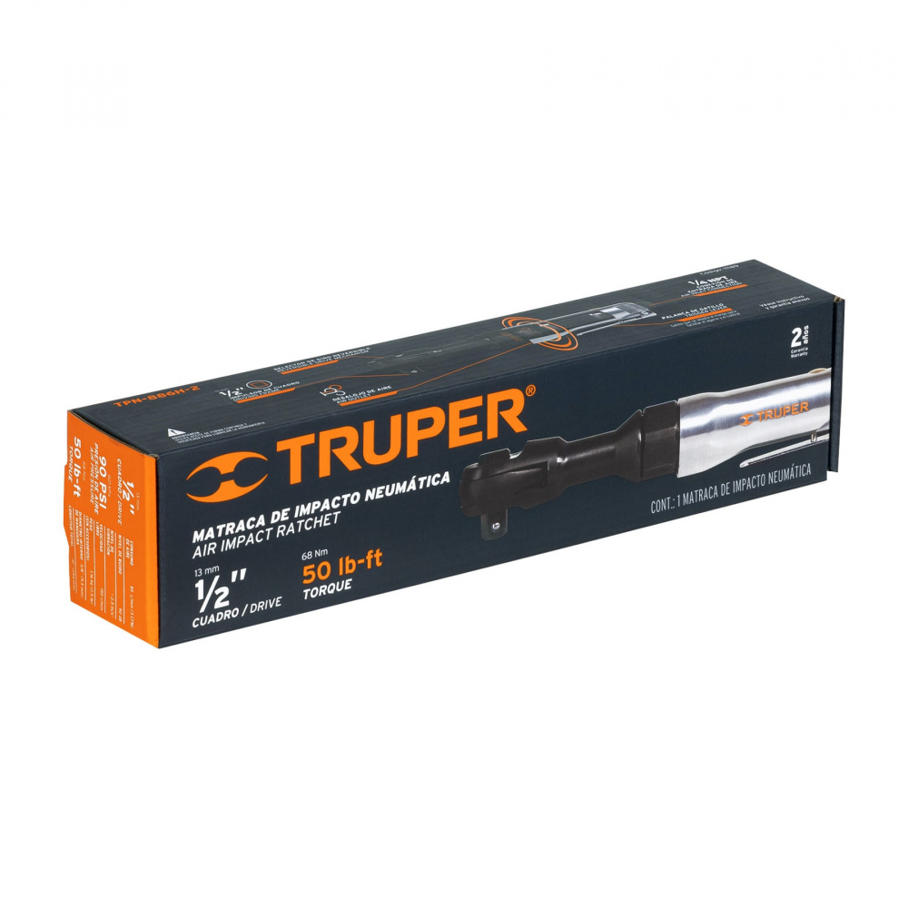 Truper Matraca Neumática TPN-886H-2, 1/2", Negro/Plata