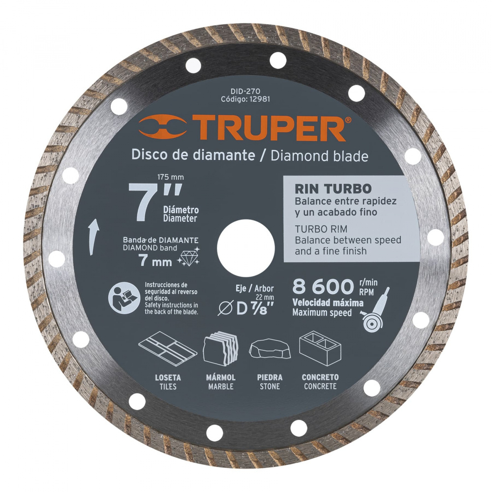 Truper Disco de Diamante para Máquinas Eléctricas DID-270, 7", para Piedra/Mármol/Concreto
