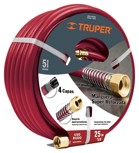 Manguera para Jardín Truper 16035, 20 Metros, Flexible, 4 Capas, Rojo