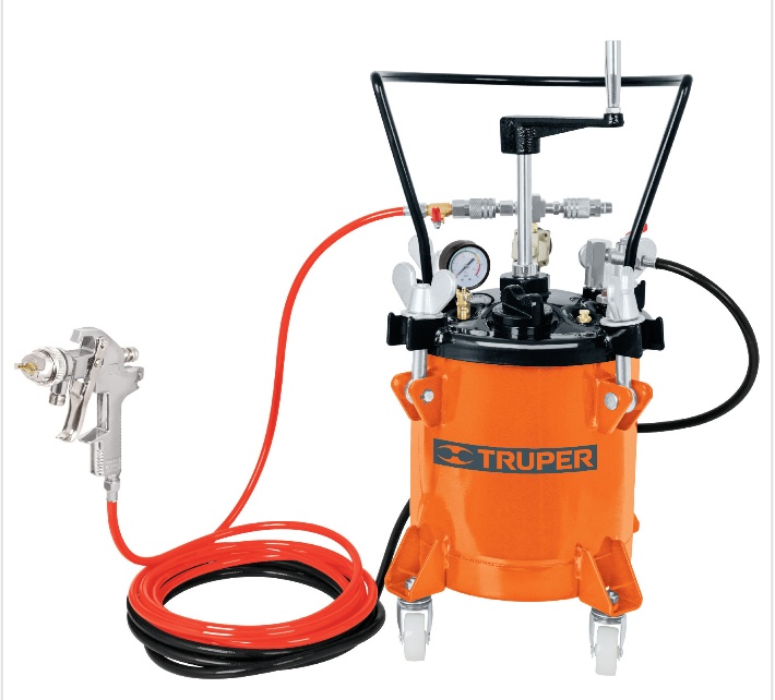 Truper Pistola para Pintar con Tanque TAN-PI10, 1.8mm, 10 Litros, Naranja - incluye Tanque/2 Mangueras/Pistola con Boquilla/Manómetro