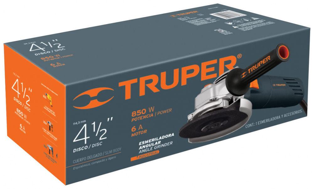 Truper Esmeriladora Angular ESMA-4-1/2N3, 850W 4-1/2", Plata