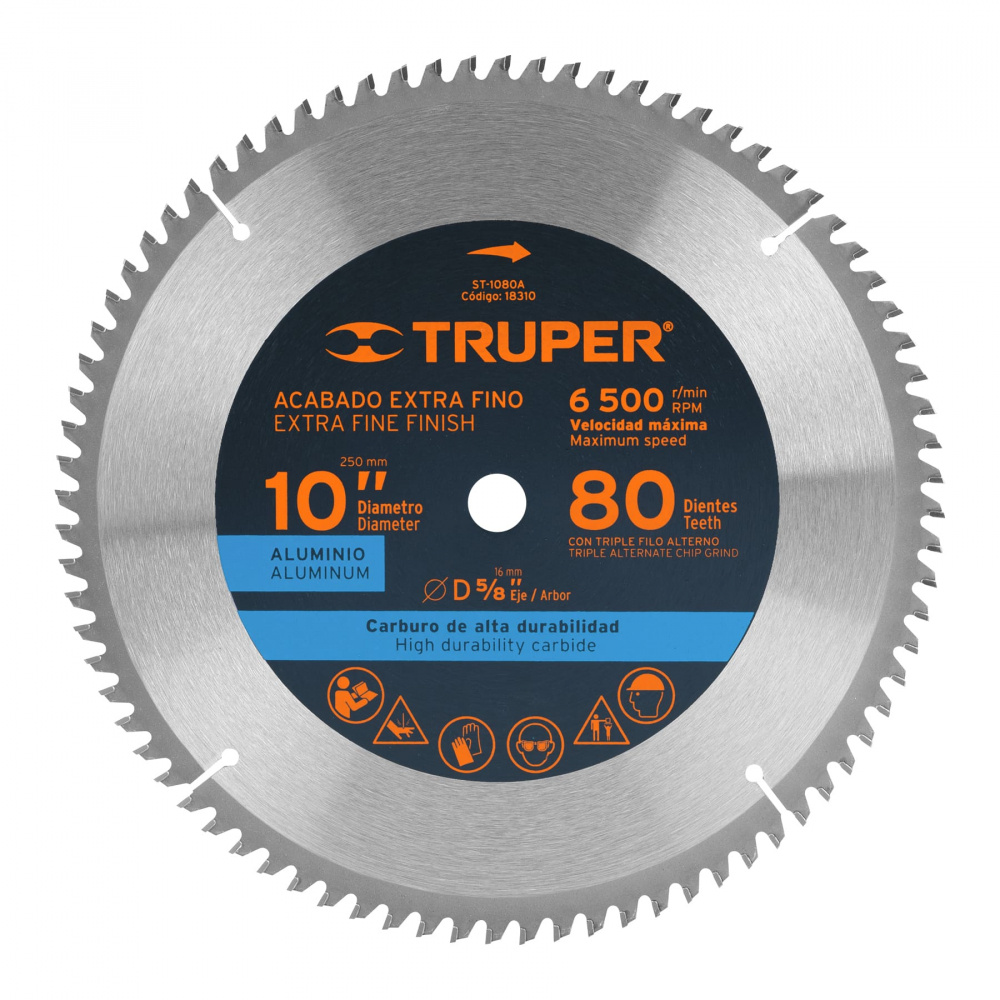 Truper Disco para Sierra ST-1080A, 10", 80 Dientes, para Aluminio