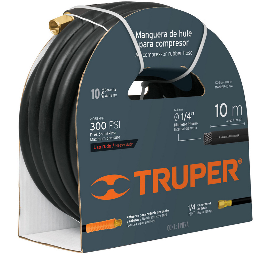 Truper Manguera de Hule MAN-AP-15-3/8, 300PSI, 3/8",  15 Metros, Negro