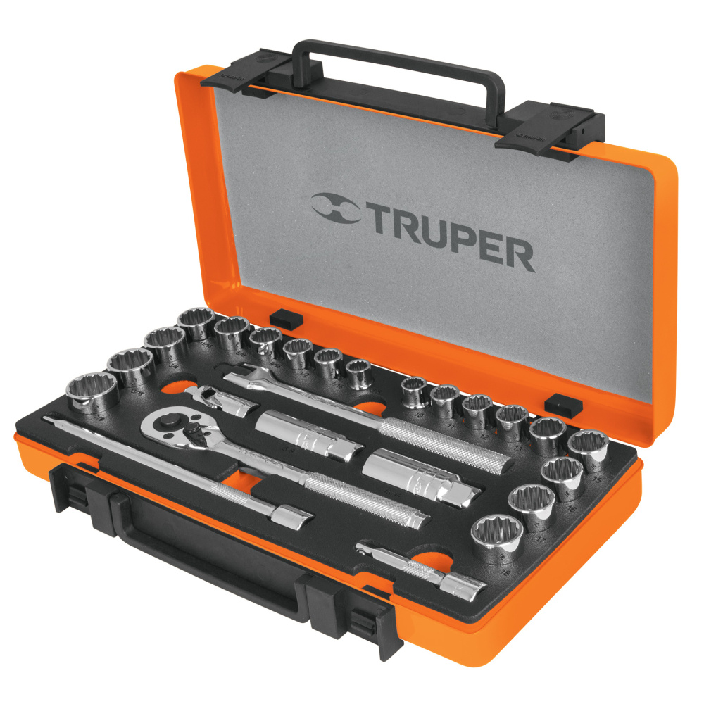 Truper Juego de Dados con Matraca 13954, 3/8", Cromado, 25 Piezas