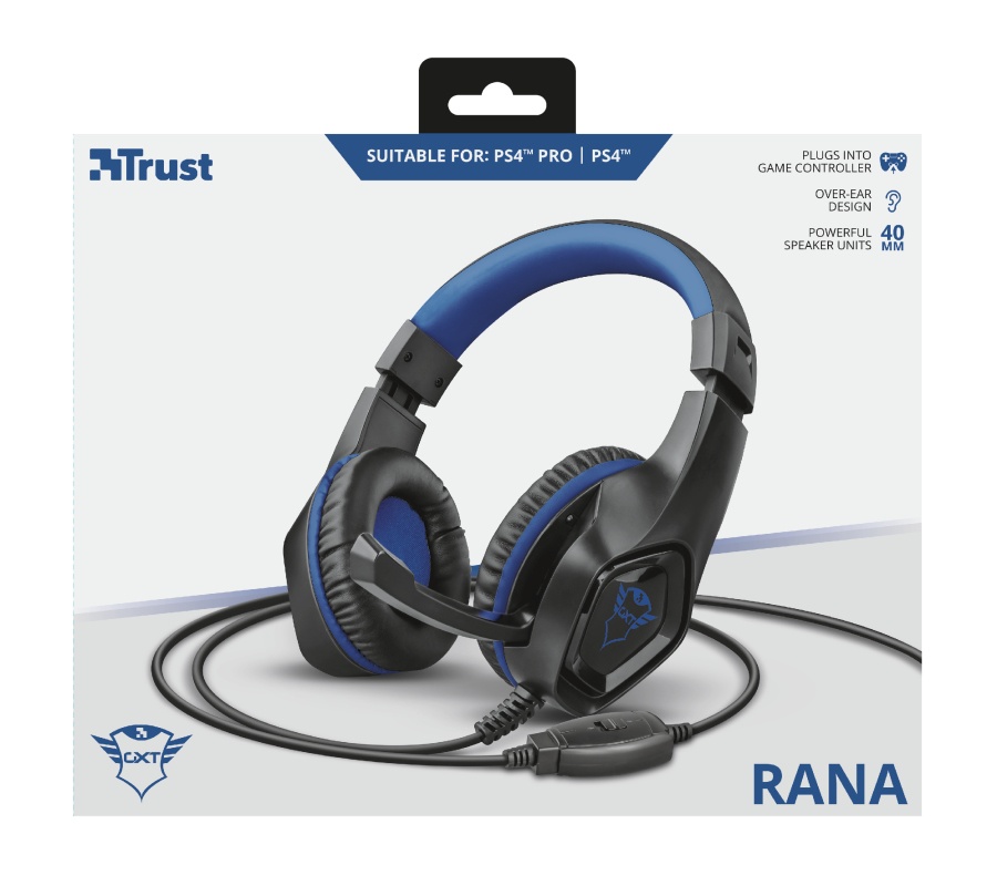 Trust Audífonos Gamer GXT 404B Rana para PS4/PS5, Alámbrico, 1 Metro, 3.5mm, Negro/Azul