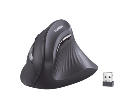 Mouse Ergonómico Vertical Ugreen 25444, Inalámbrico/Bluetooth, 4000DPI, Negro