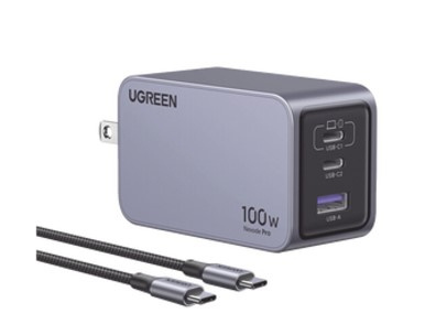Ugreen Cargador de Pared Nexode Pro, 100W, 2x USB-C, 1x USB-A, Gris