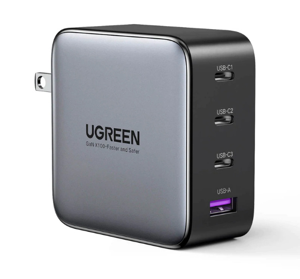 Ugreen Cargador de Pared, 100W, 3x USB-C, 1x USB-A, Gris