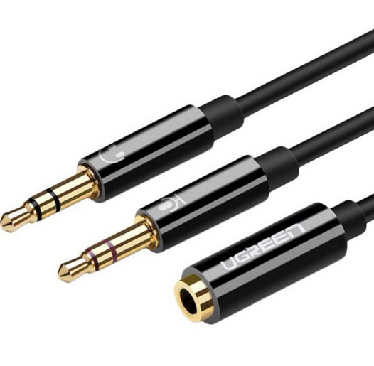 Ugreen Cable AUX 3.5mm Hembra - 2x AUX 3.5mm Macho, 20cm, Negro