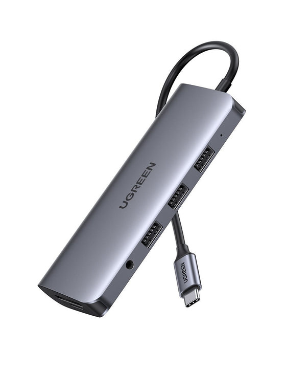 Ugreen Hub USB-C 3.1 - 3x USB 3.0, 1x HDMI, 1x RJ-45, 1x VGA, 1x 3.5mm, 1x SD, 1xTF Hembra, 5 Gbit/s, Gris