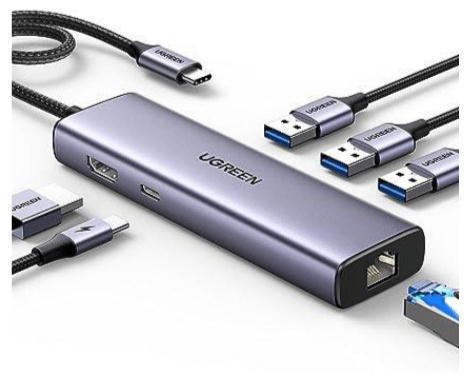 Ugreen Hub USB-C - HDMI, RJ-45, USB-A 3.0, USB-C, 5 Gbit/s 
