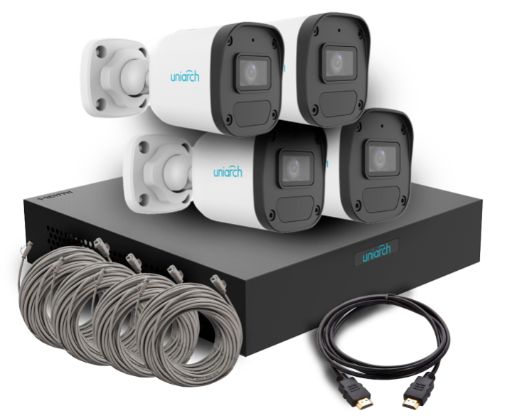 Uniarch Kit de Vigilancia IPKIT-104S-4BC de 4 Cámaras IP Bullet con Grabadora de 8 Canales