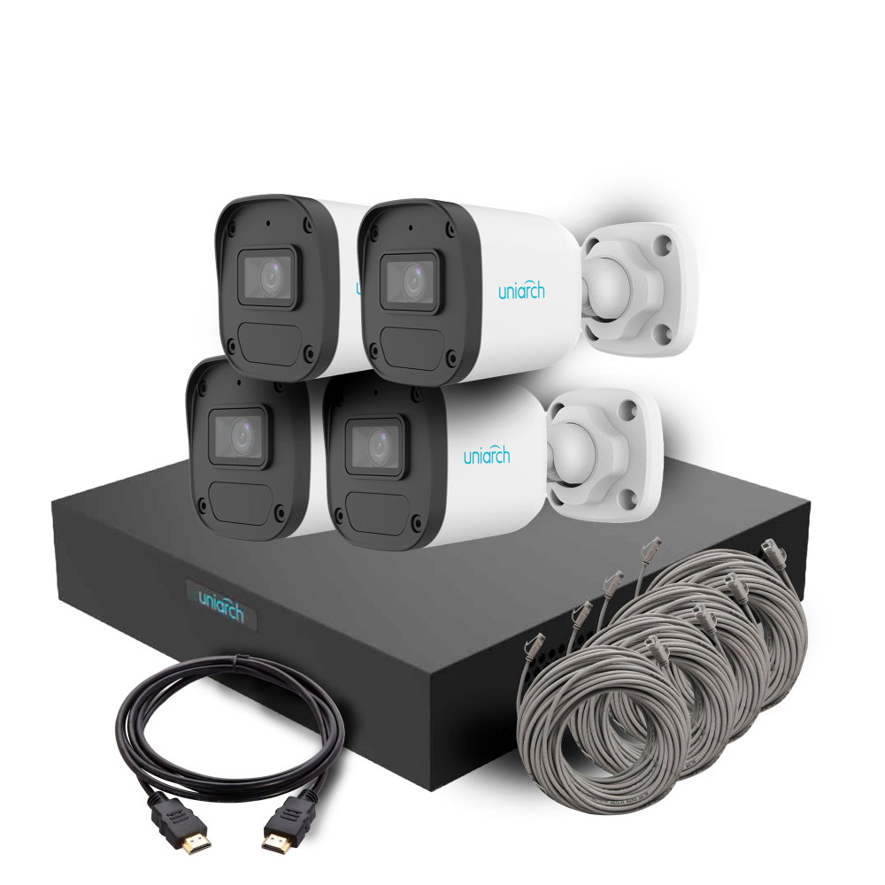 Uniarch Kit de Vigilancia IPKIT-108S-4BC de 4 Cámaras IP Bullet con Grabadora de 8 Canales