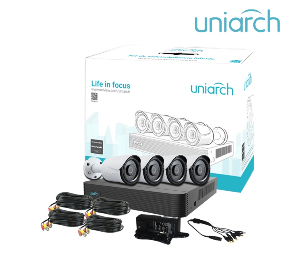 Uniarch Kit de Vigilancia UN104G2 de 4 Cámaras Bullet, con Grabadora, Cables y Fuente de Poder