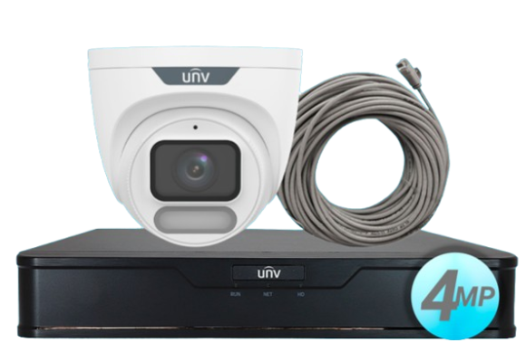 Uniview Kit de Vigilancia KIT OWLVIEW TURRET 4MP de 4 Cámaras IP Domo con Grabadora de 4 Canales