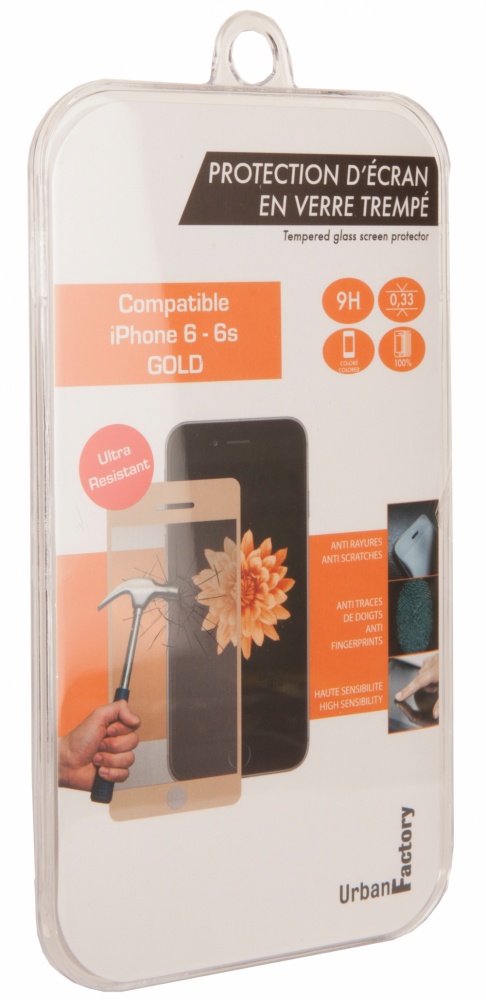 Urban Factory Protector de Pantalla para iPhone 6/6s, Oro/Transparente