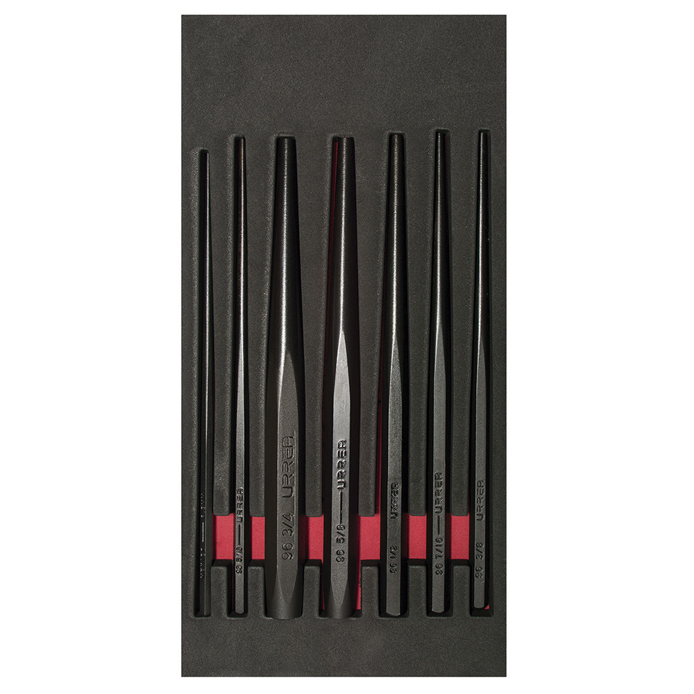 Urrea Juego de Punzones Botadores Largo CH124, 7 Piezas, Negro