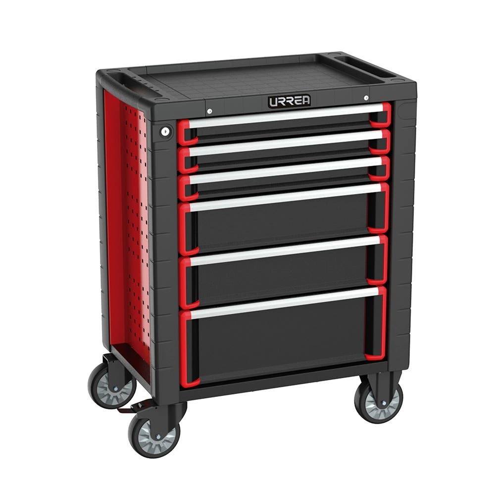 Urrea Gabinete Móvil HD28M6, 6 Compartimentos, Negro/Rojo