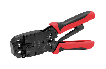 Urrea Pinza Ponchadora para Cable Modular UTP/STP 302, RJ-11/RJ-12/RJ-22/RJ-45, Negro/Rojo