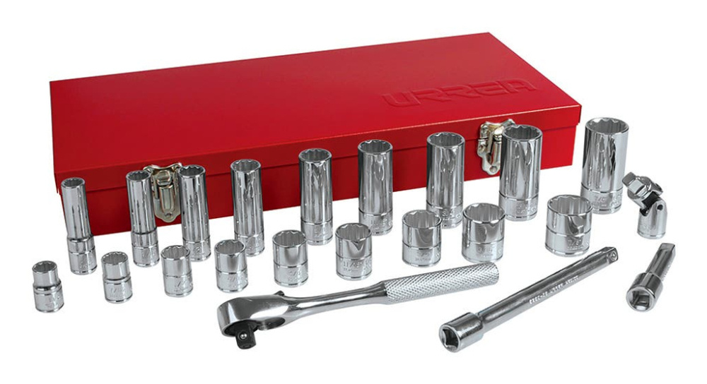 Urrea Juego de Dados con Matraca 52136, 3/8", Acero, 23 Piezas