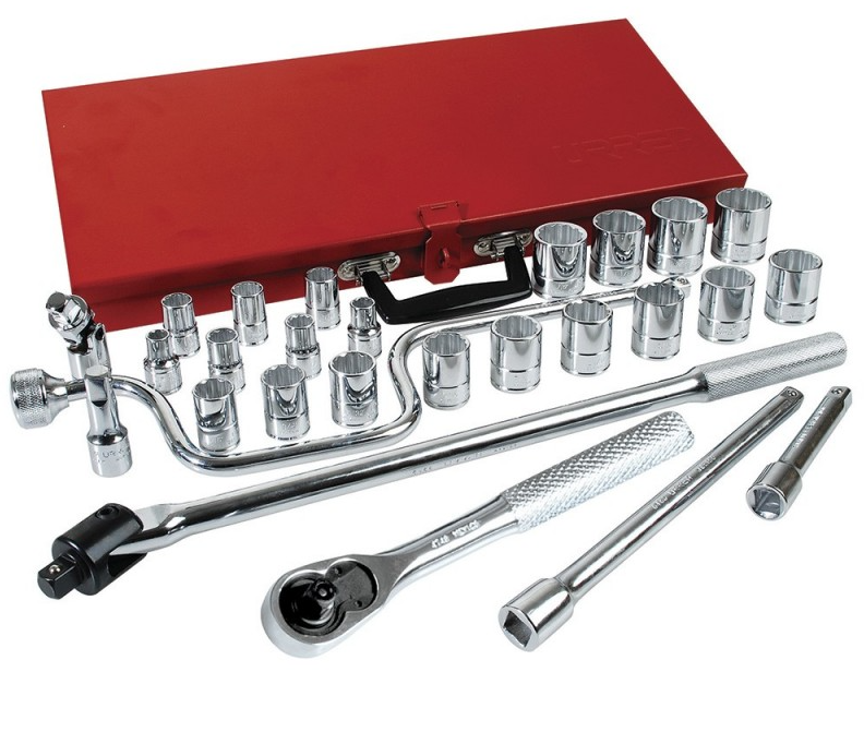 Urrea Juego de Dados con Matraca 54124, 1/2", Cromado, 28 Piezas