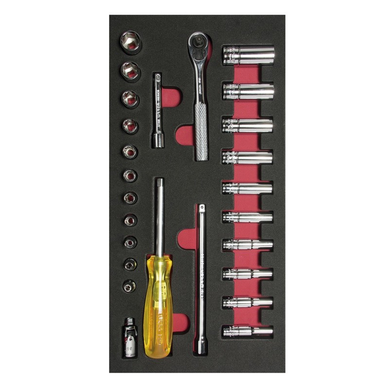 Urrea Juego de Dados con Matraca CH102, 1/4", Acero, 26 Piezas