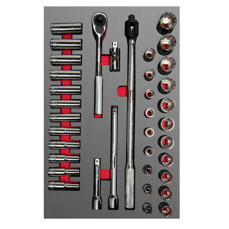 Urrea Juego de Dados con Matraca CH311L, 1/2", Acero, 37 Piezas