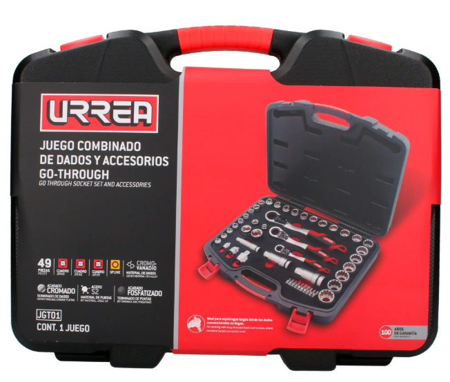 Urrea Juego de Dados de Juego de dados con Matraca JGT01, 49 Piezas, Cromado