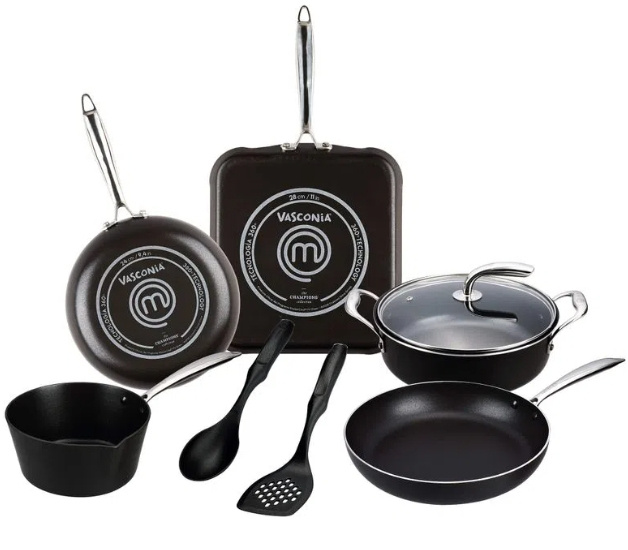 Vasconia Batería de Cocina Masterchef, Antiadherente, 8 Piezas, Negro