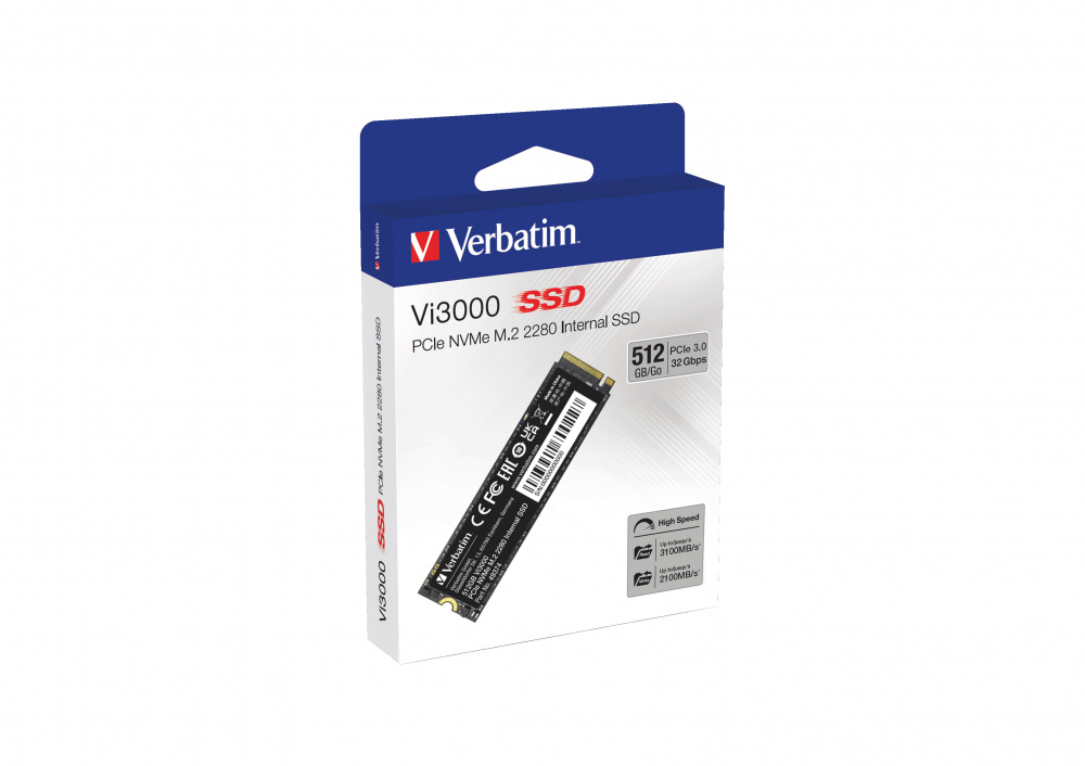 SSD Verbatim Vi3000 NVMe, 512GB, M.2, 2100 MB/s Escritura, 3100 MB/s Lectura, PCI Express 3.0