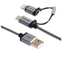 Verbatim Cable de Carga 2 en 1 Micro USB Macho - Lightning Macho, 1.2 Metros, Negro/Plata, para iPod/iPhone/iPad