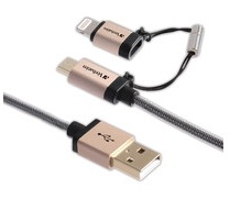 Verbatim Cable de Carga USB A Macho - Micro USB B/Lightning Macho, 1.2 Metros, Negro/Champán, para iPhone/iPad/Smartphone