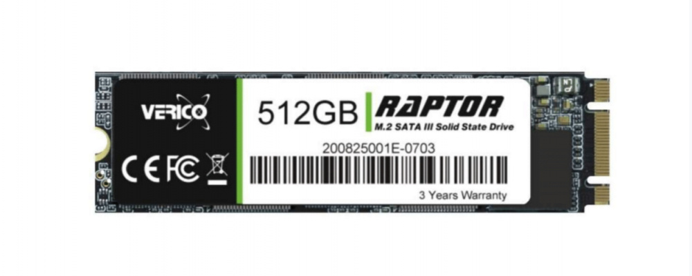 SSD Verico Raptor 3D NAND, 512GB, SATA III, M.2 ― Empaque abierto, producto nuevo.