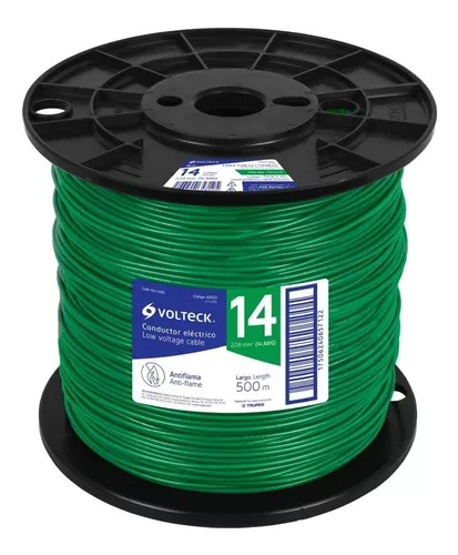 Volteck Bobina de Cable Eléctrico THHW-LS, 14 AWG, 500 Metros, Verde