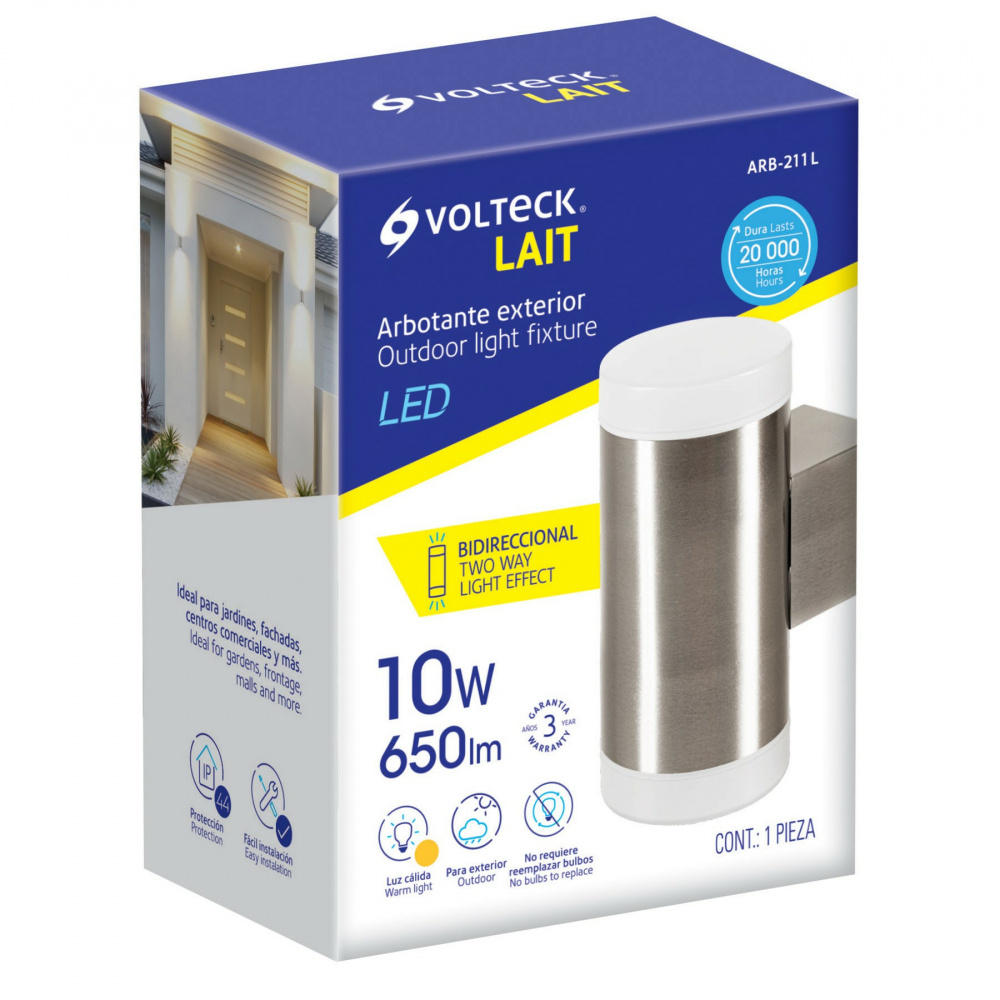 Volteck Foco LED Arbotante Exterior  ARB-211L, Luz Cálida, 10W, 650 Lúmenes, Blanco,  Ahorro del Ahorro del 88% vs Foco Tradicional 90W