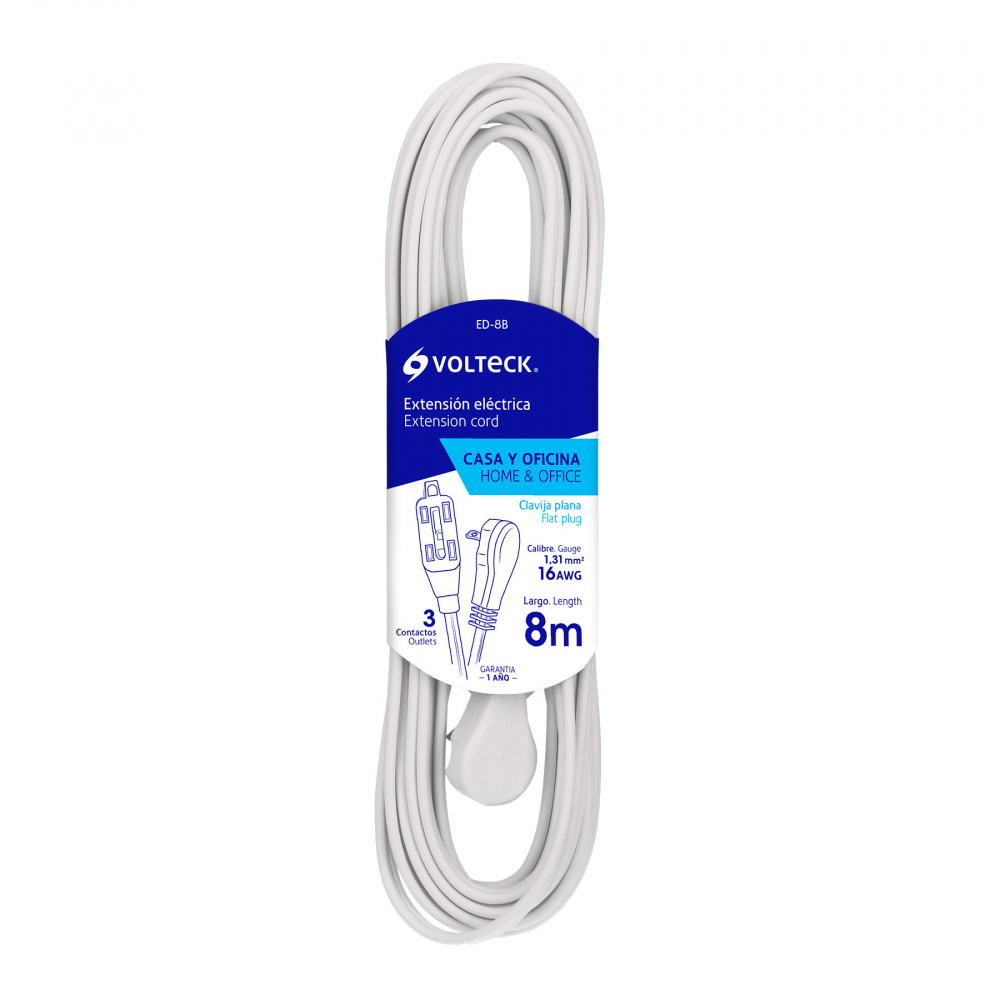 Volteck Extensión ED-8B, 8 Metros, Blanco