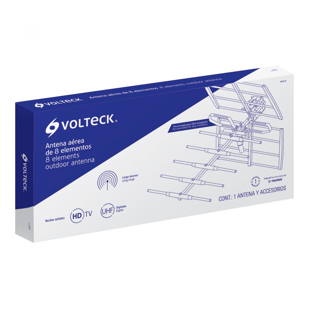 Volteck Antena para Televisión, Exterior, UHF, Azul/Plata