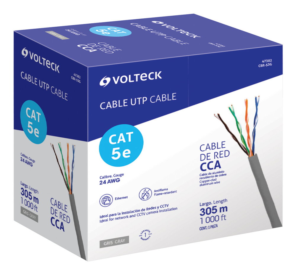Volteck Bobina de Cable Ethernet Cat5e, UTP, 305 Metros