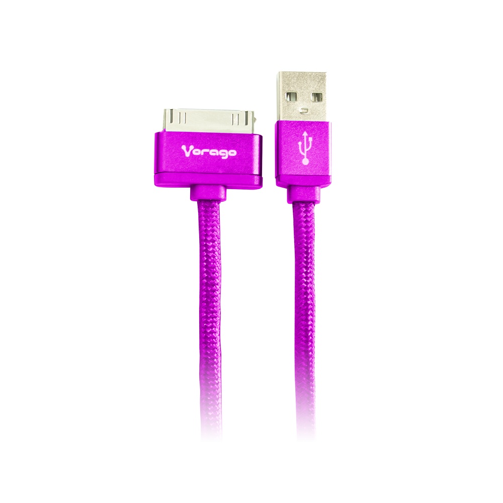 Vorago Cable USB A Macho - Apple 30-pin Macho, 1 Metro, Morado, para iPhone/MacBook/iPod