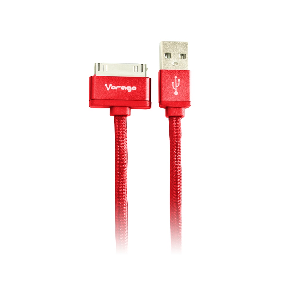 Vorago Cable USB A Macho - Apple 30-pin Macho, 1 Metro, Rojo, para iPhone/MacBook/iPod