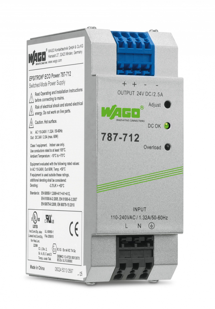 Wago Fuente de Poder Industrial 787-712, Entrada 100 - 240V, Salida 24V, 2.5A