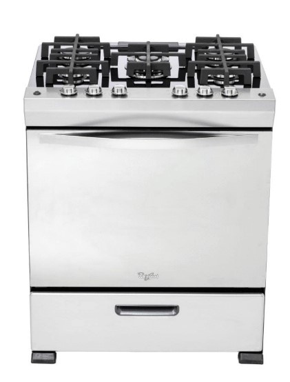 Whirlpool Estufa y Horno de Gas WF6900S, 5 Quemadores, Plata