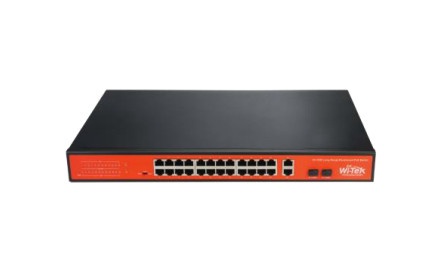 Switch Wi-Tek Fast Ethernet WI-PS526G PoE, 24 Puertos PoE 10/100Mbps + 2 Puertos SFP, 10.8 Gbit/s, 8.000 Entradas - No Administrable